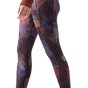 Athleta Rainier Tight in Night Bloom Black with Purple and Rust Accents - Size L